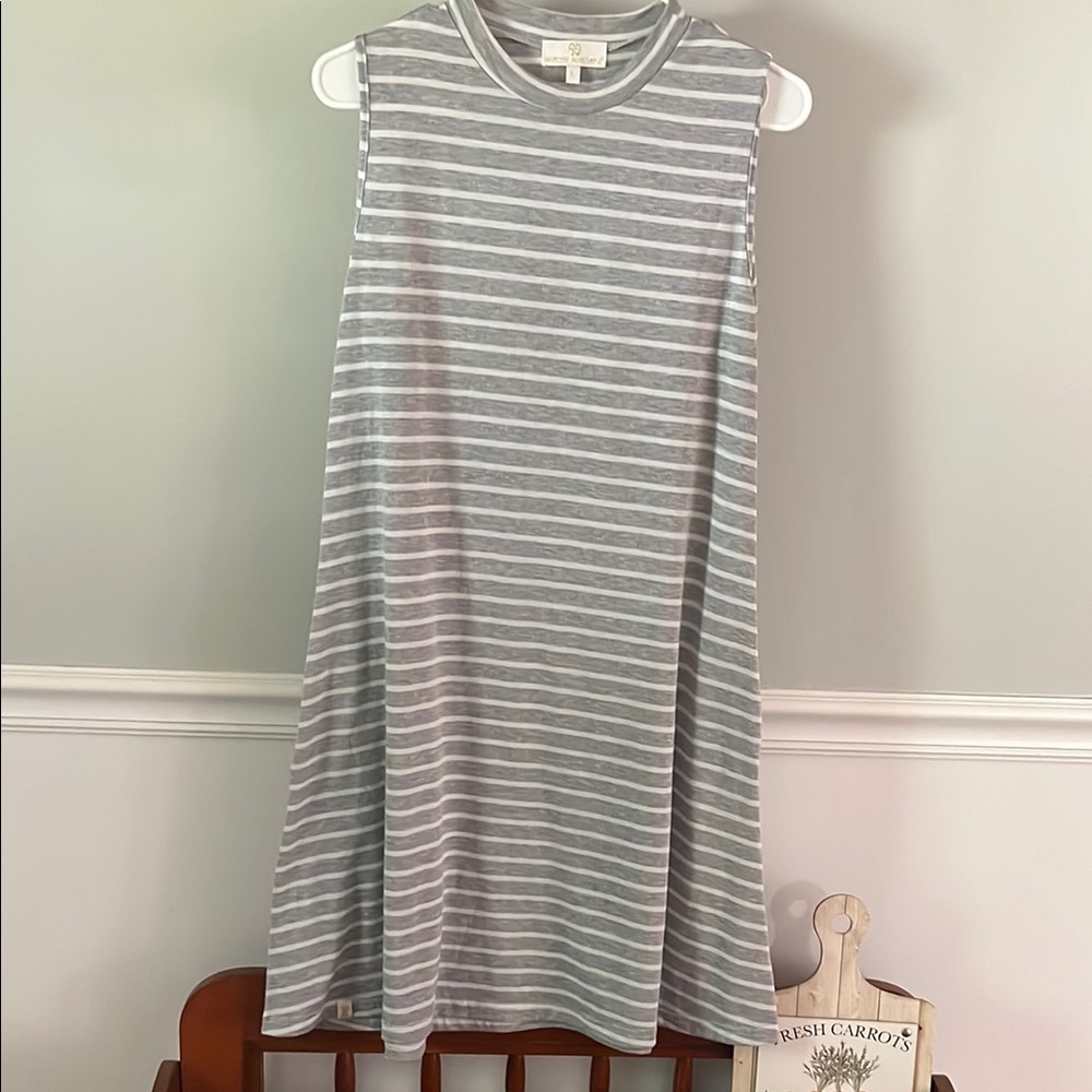 Gray and White Striped Sleeveless Dress